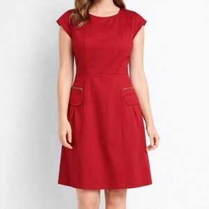 Calvin Klein Red Dress Zippered Detail 2 Flap Pockets Office Business Casual 10